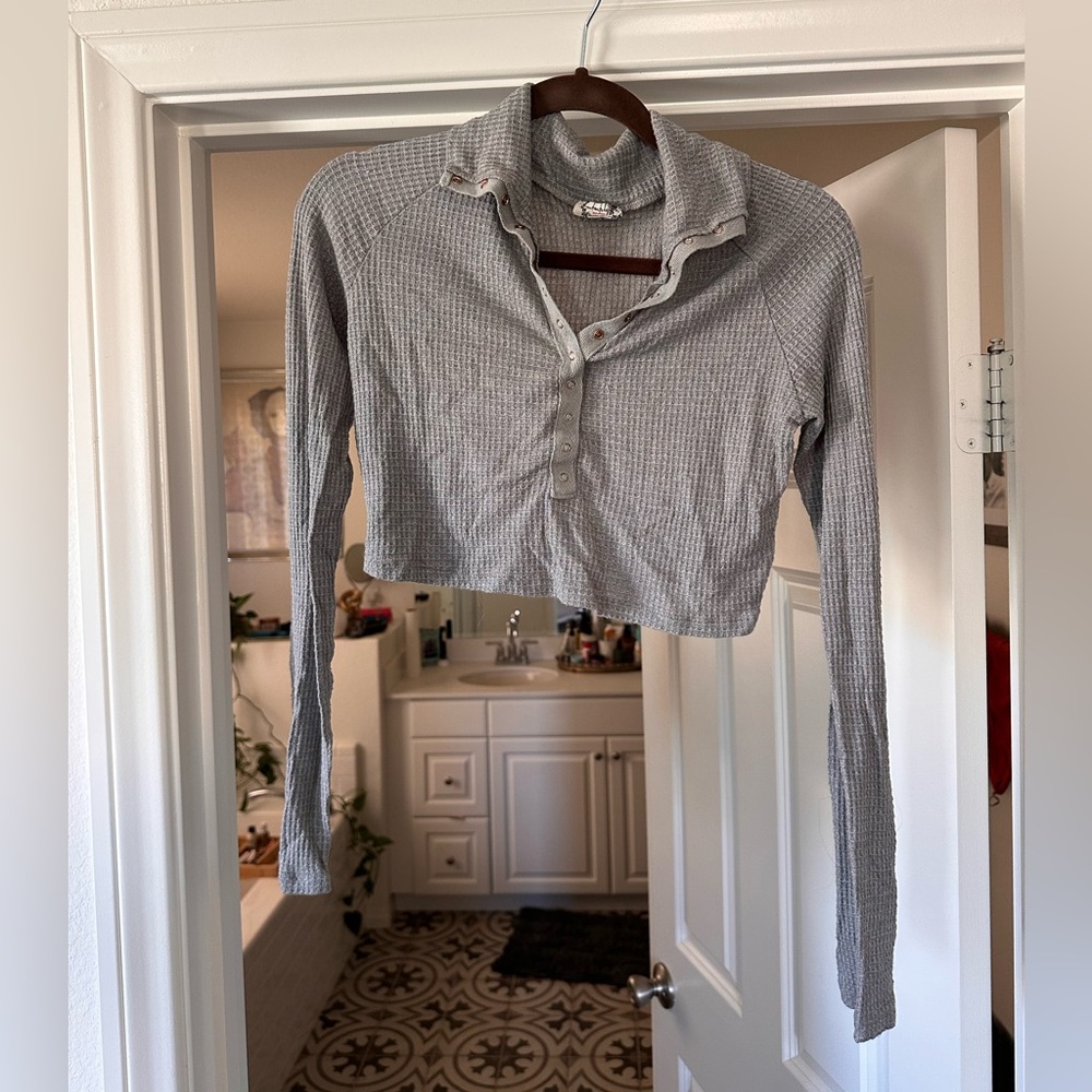 Free People Gray Ribbed Crop Top